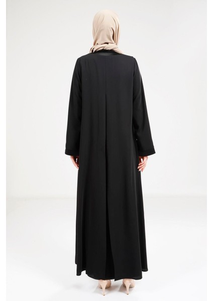 Saten Elbiseli Siyah Abaya 9269