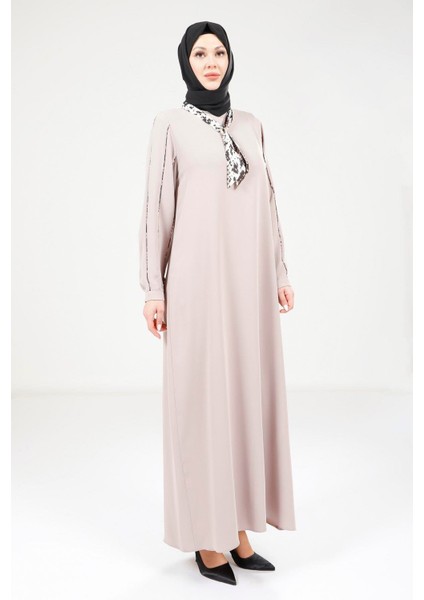 Fularlı Bej Elbise 9295