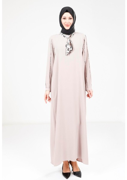 Fularlı Bej Elbise 9295