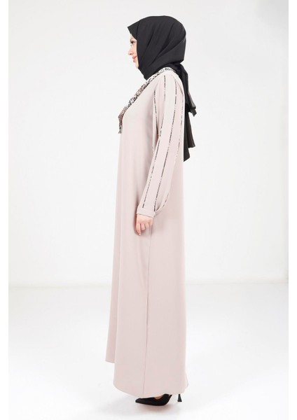Fularlı Bej Elbise 9295