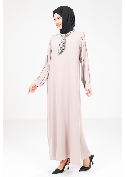 Fularlı Bej Elbise 9295