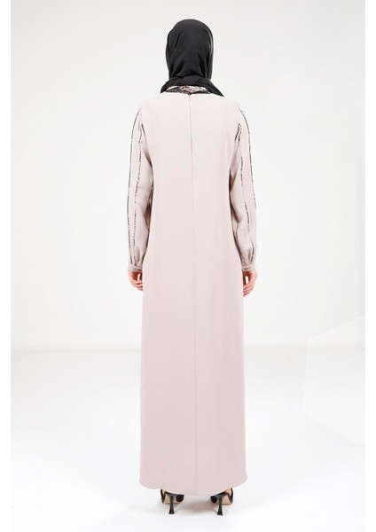 Fularlı Bej Elbise 9295