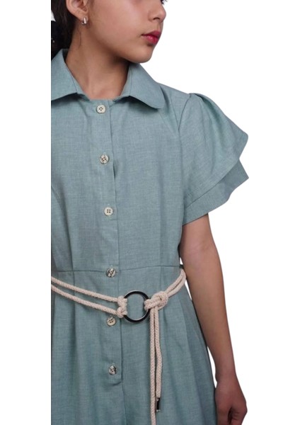 Kız Çocuk Kemer Aksesuarlı Düğme Kapamalı Su Yeşili Tulum fiyatları