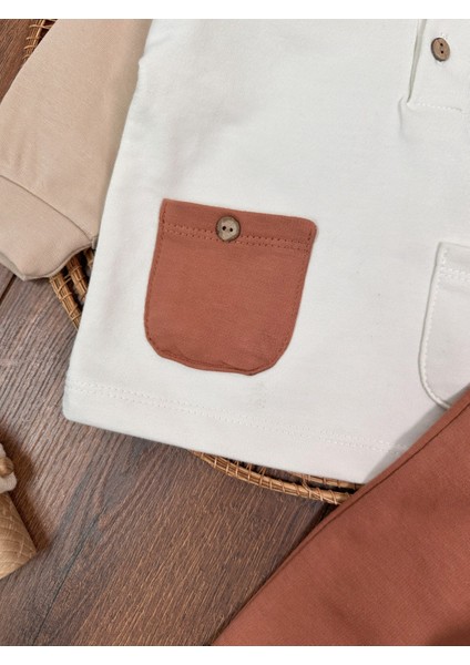Babybiscoi Ayıcık Nakışlı Polo Yaka Cep Detaylı 2'li Erkek Bebek Takım fırsatları