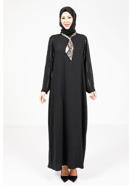 Fularlı Siyah Elbise 9295