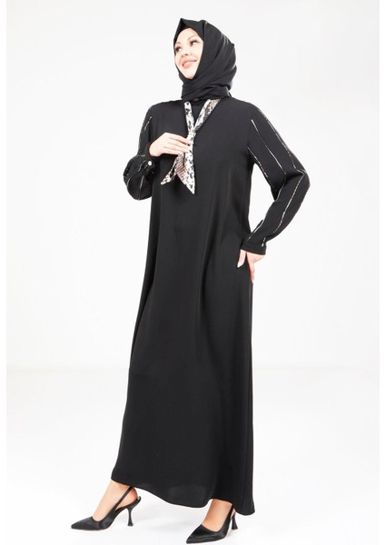 Fularlı Siyah Elbise 9295 modelleri