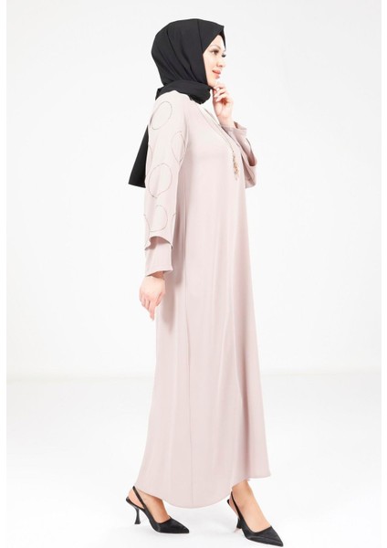 Kolu Taşlı Kolyeli Bej Elbise 9292 fiyatları