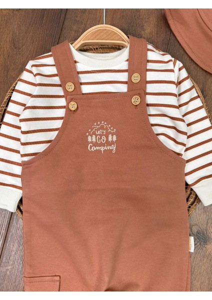 Babybiscoi Çizgili Uzun Kollu Sweatshirt Salopetli Safari Şapkalı 3'lü Erkek Bebek Takım fiyatları