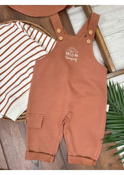 Babybiscoi Çizgili Uzun Kollu Sweatshirt Salopetli Safari Şapkalı 3'lü Erkek Bebek Takım fırsatları