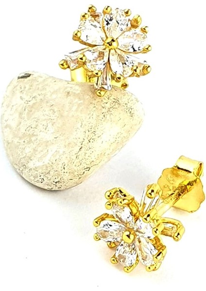 Pırlanta Işıltısında Zirkon Taşlı İtalyan Baget Çiçek Tasarım Küpe fiyatları