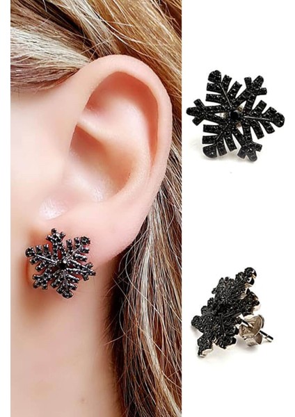 Oniks taşlı 925 ayar gümüş kar tanesi küpe