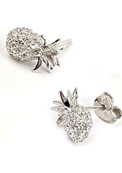 Ananas Figürlü zirkon taşlı üç boyutlu gümüş küpe