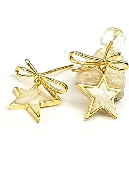 İtalyan tasarımı sedef taşlı gümüş üzerine altın kaplama yıldız küpe fiyatları