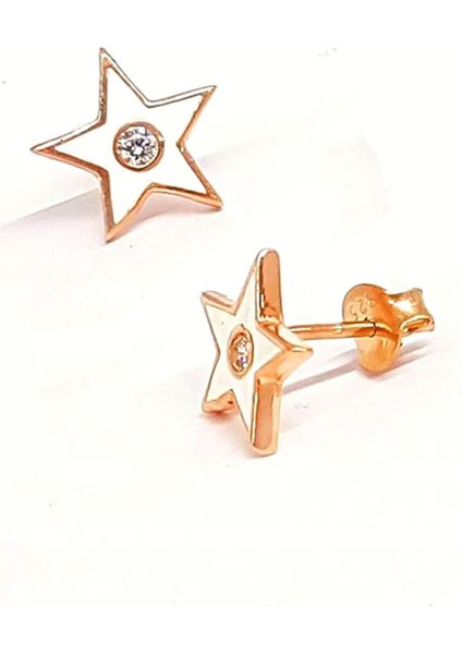 Yıldızlı Mine İşçilikli Zirkon Taşlı Gümüş Küpe