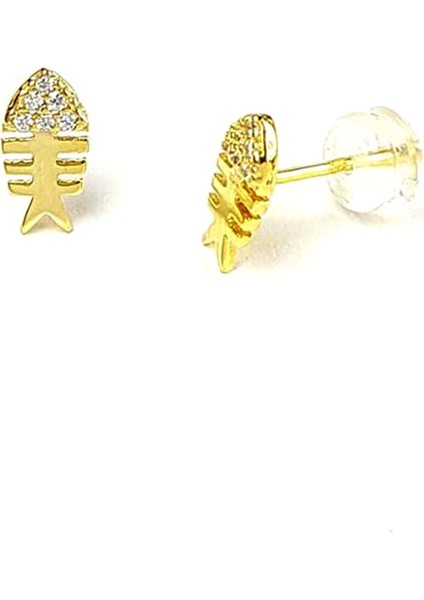 Zirkon taşlı gümüş üzerine altın kaplamalı Minimal Balık Küpe