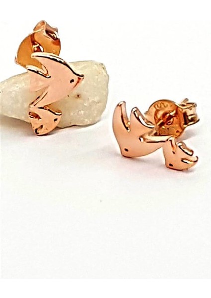 Balık Figürlü Gümüş Üzerine Rose Altın Kaplama Minimal Küpe