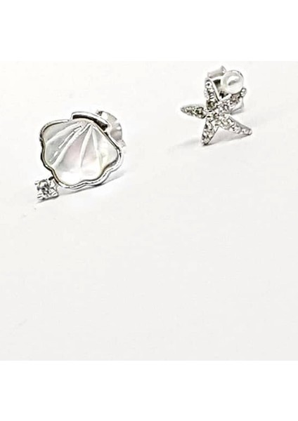 Sedefli ve incili Gümüş deniz yıldızı ve deniz kabuğu bayan Küpe