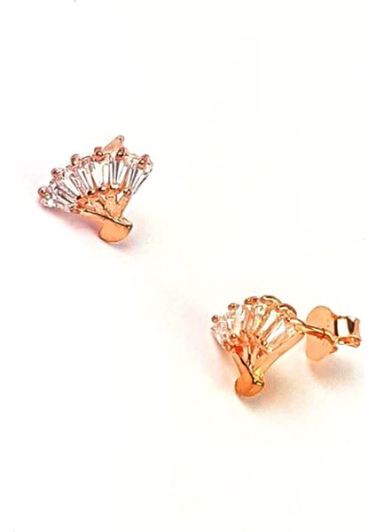 Baget kesim zirkon taşlı yelpaze figürlü gümüş küpe