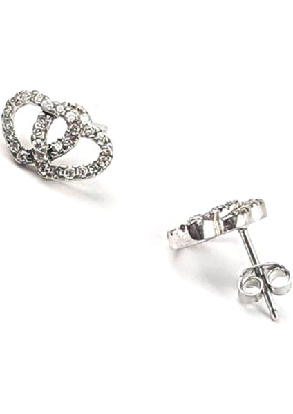 Çift Kalp Figürlü Zirkon taşlı Gümüş Bayan Küpe