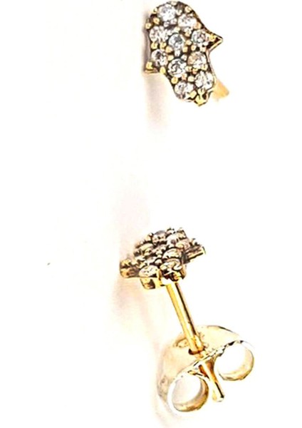 Fatmanın eli Figürlü gümüş üzerine altın kaplamalı zirkon taşlı minimal küpe