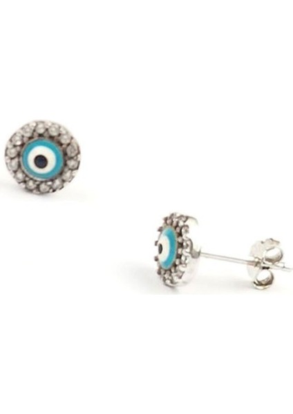 Nazar boncuklu minimal gümüş küpe