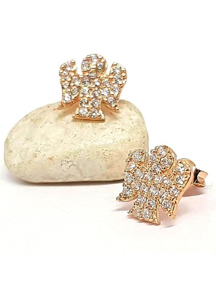 Melek Figürlü Gümüş Rose Küpe