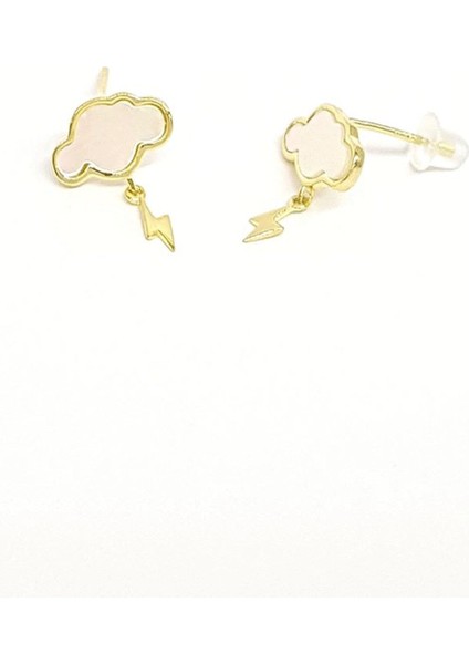 Bulut Figürlü Sedef Taşlı Gümüş Küpe