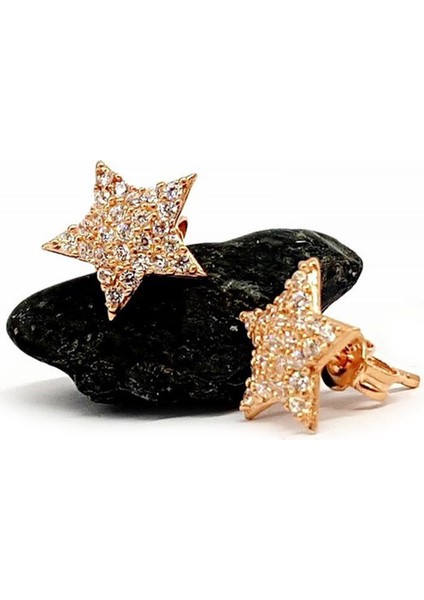 Yıldız Figürlü Gümüş Rose Küpe