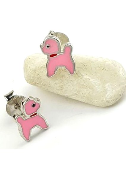 Köpek figürlü mineli gümüş minimal küpe