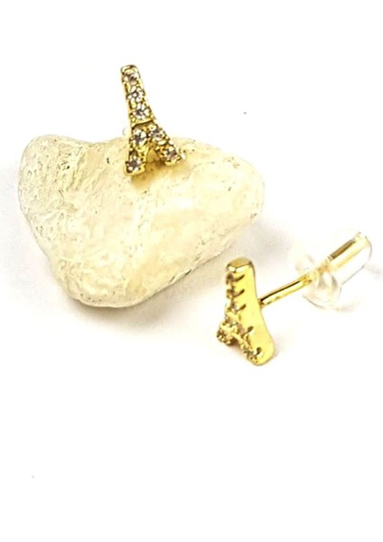 Eyfel kulesi zirkon taşlı gümüş minimal küpe