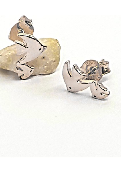 Balık Figürlü Gümüş Üzerine Rose Altın Kaplama Minimal Küpe