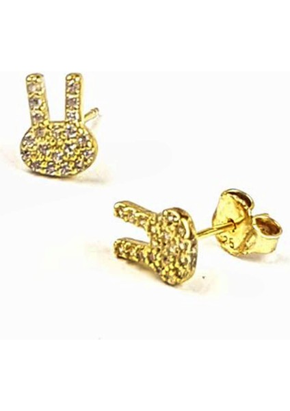 Tavşan Figürlü gümüş üzerine altın kaplama küpe