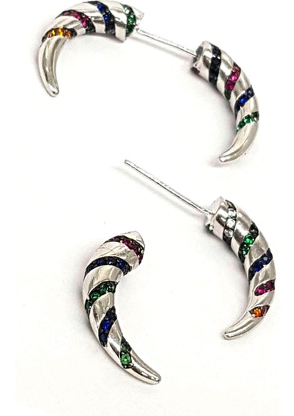 Renkli tasli italyan tasarimi gümüş piercing küpe