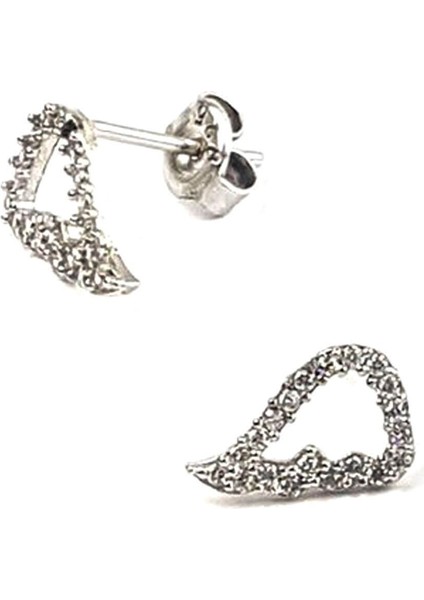 Melek kanadı figürlü zirkon taşlı gümüş bayan küpe