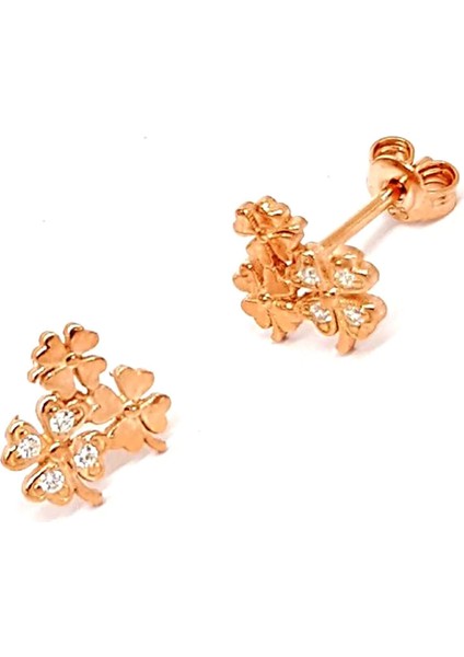 Zirkon Taşlı Gümüş Minimal Yonca Küpe