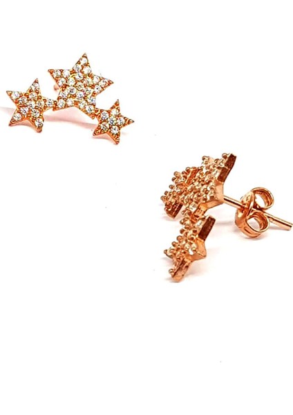 Zirkon taşlı gümüş üzerine rose altın kaplamalı yıldız küpe