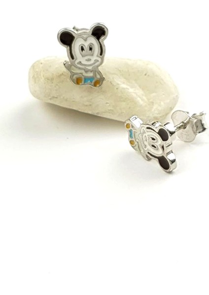 mickey mouse figürlü gümüş mineli minimal küpe