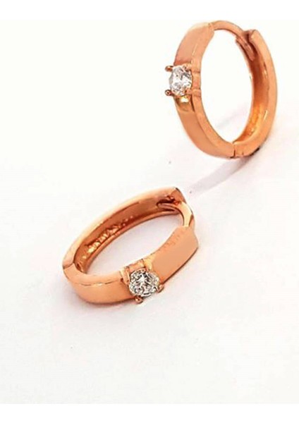 Zirkon Taşlı Gümüş Üzerine Rose Altın Kaplaa Halka Küpe