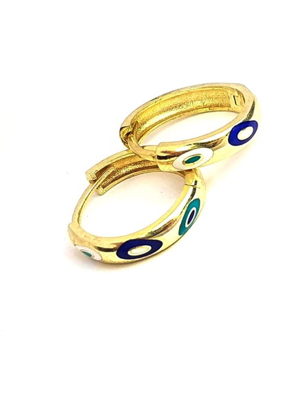 Nazar boncuğu detayli mine işçiliği gümüş üzerine altın kaplama halka cift küpe modelleri