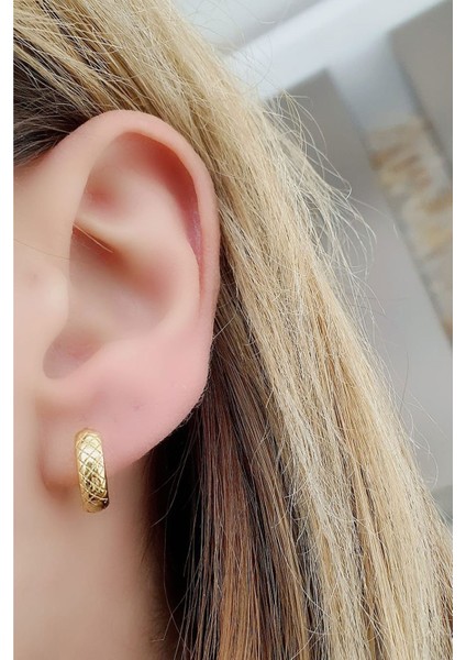 İtalyan 925ayar Gümüş Üzerine Altın Kaplama Minimal Halka Küpe