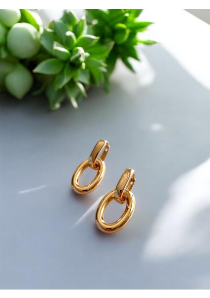 Oval Kesim Gold Küpe