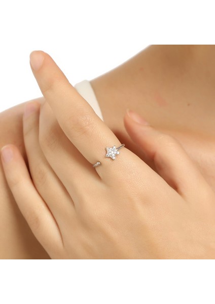 925 Ayar Gümüş Minik Yıldız Taşlı Yüzük, Beyaz