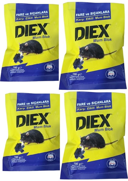 Fare Sıçan Mum Blok 100 gr x 4 Adet ( Lahım Fareleri Dahil )