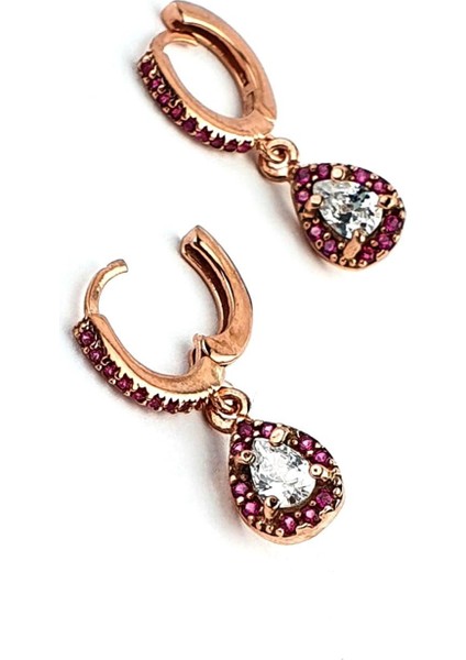 Pembe Zirkon Taşlı 925 Ayar Gümüş Rose Damla Küpe fiyatları