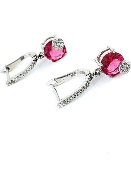 Pembe Zirkon Taşlı 925 Ayar Gümüş Trend Küpe modelleri