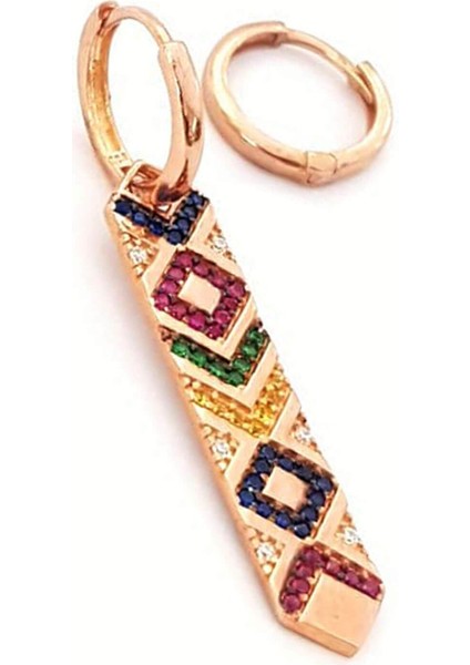 İtalyan tasarımı Gümüş üzerine rose altın kaplama renkli zirkon taşlı küpe