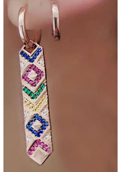 İtalyan tasarımı Gümüş üzerine rose altın kaplama renkli zirkon taşlı küpe fiyatları