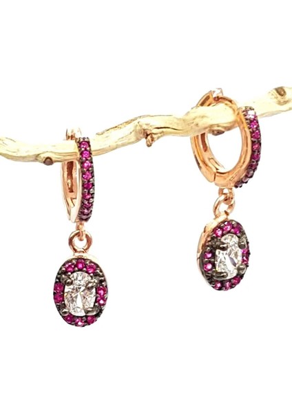 pembe zirkon taşlı gümüş küpe