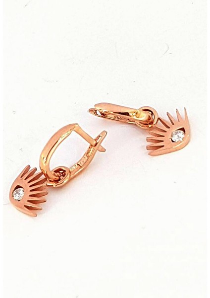 Zirkon Taşlı Göz Figürlü Gümüş Üzerine rose altın kaplama Küpe