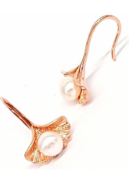 incili gümüş üzerine rose altın kaplama orkide küpe